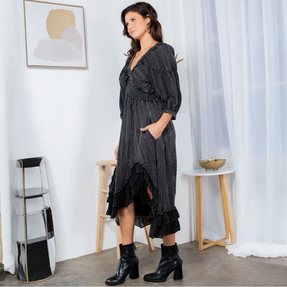 Young Threads Effortless Elegance Sheared & Elastic V-neck Dress - Picture 3 of 12